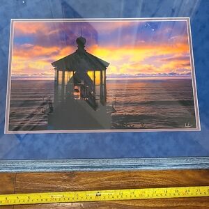Sunset Lighthouse Seascape Photography Art Piece- Orange, Blue & Purple Sky